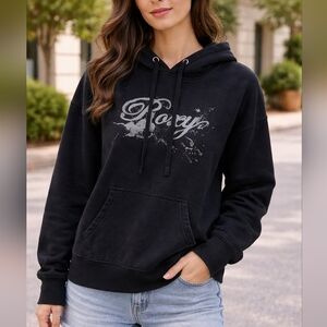 Roxy Y2K Black Hoodie Pullover Drawstring Logo Sweatshirt Women’s Size M